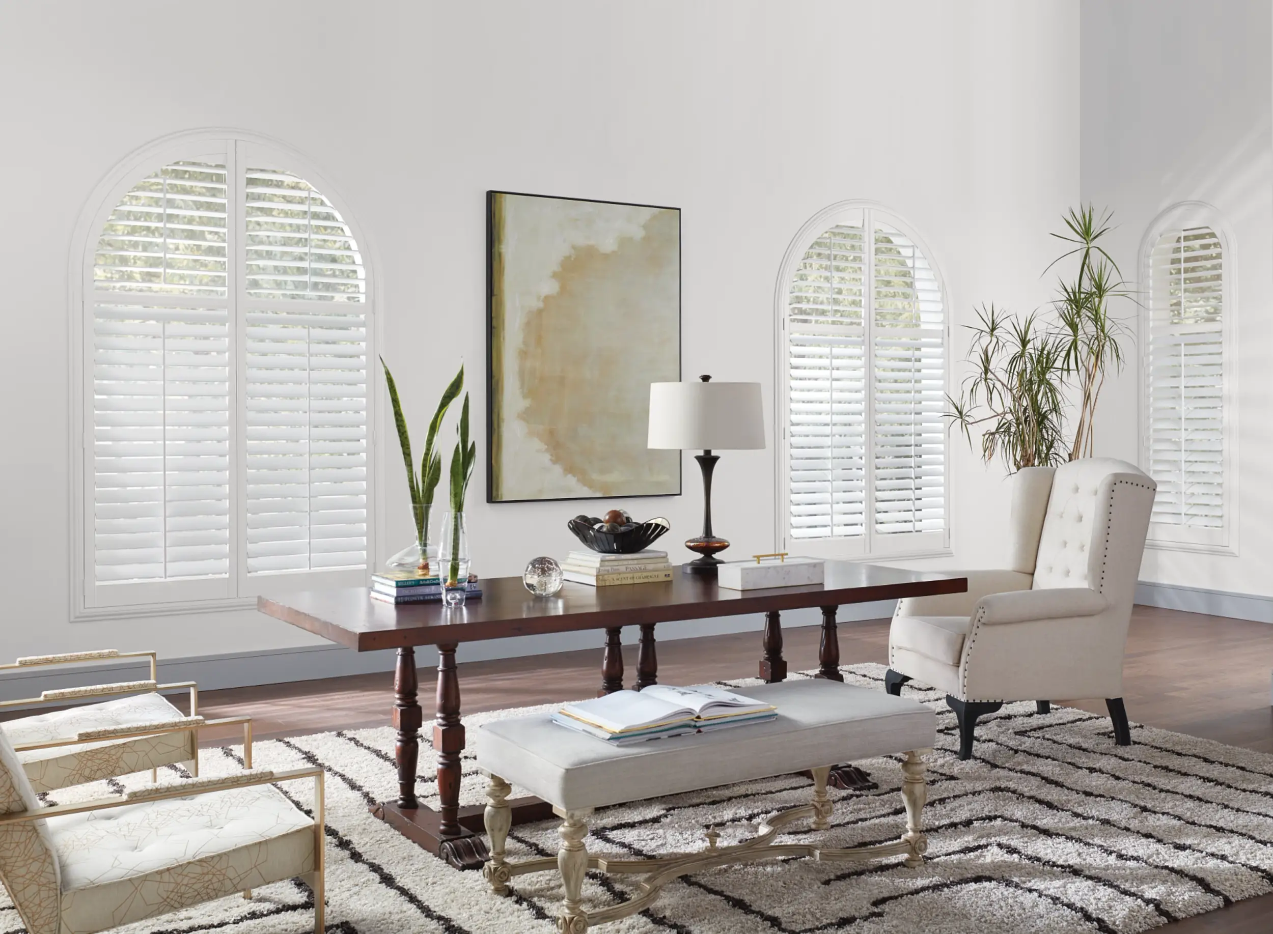 white shutters for arched windows
