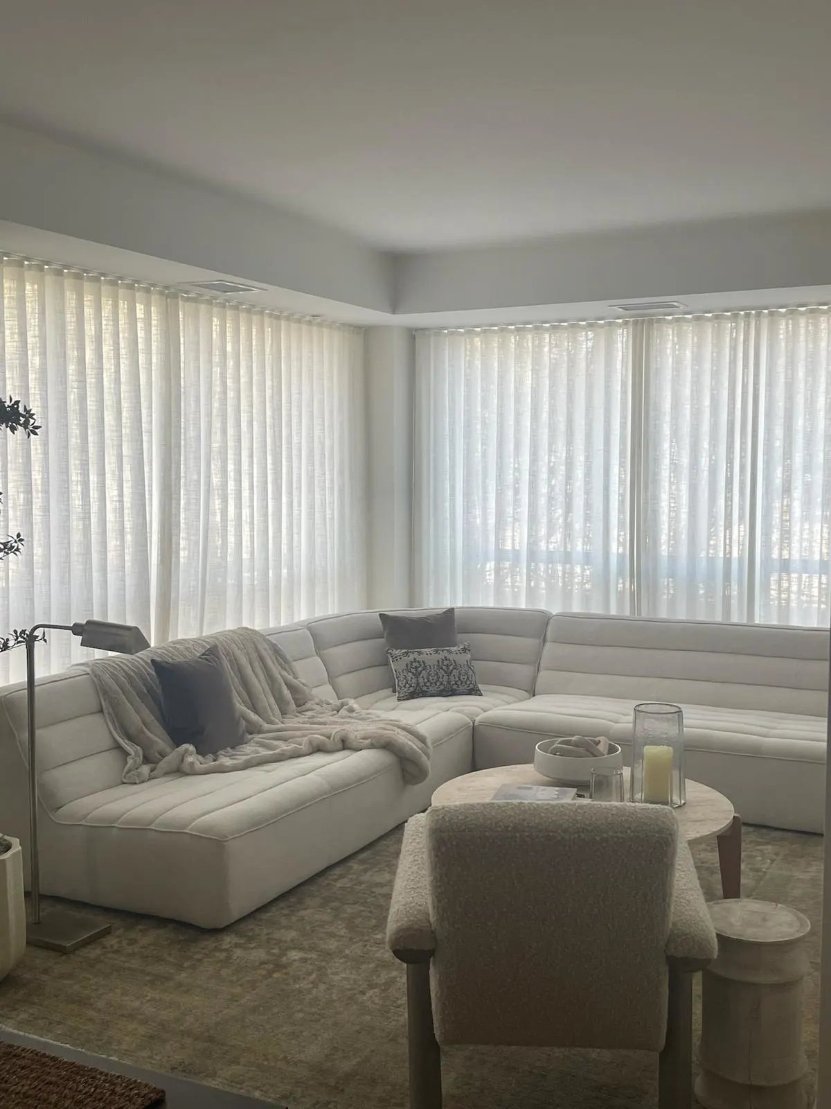 sheer shades in modern neutral colour living room