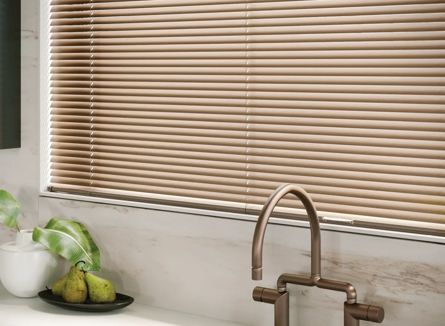 custom metal blinds in kitchen