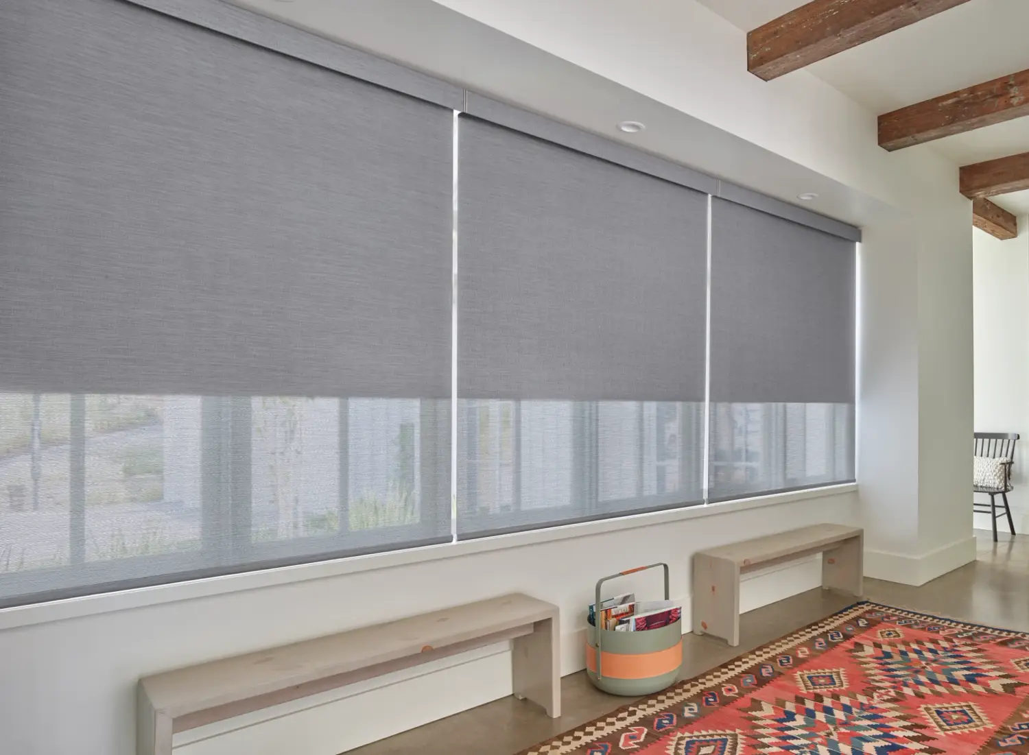 custom roller blinds in home entrance hallway