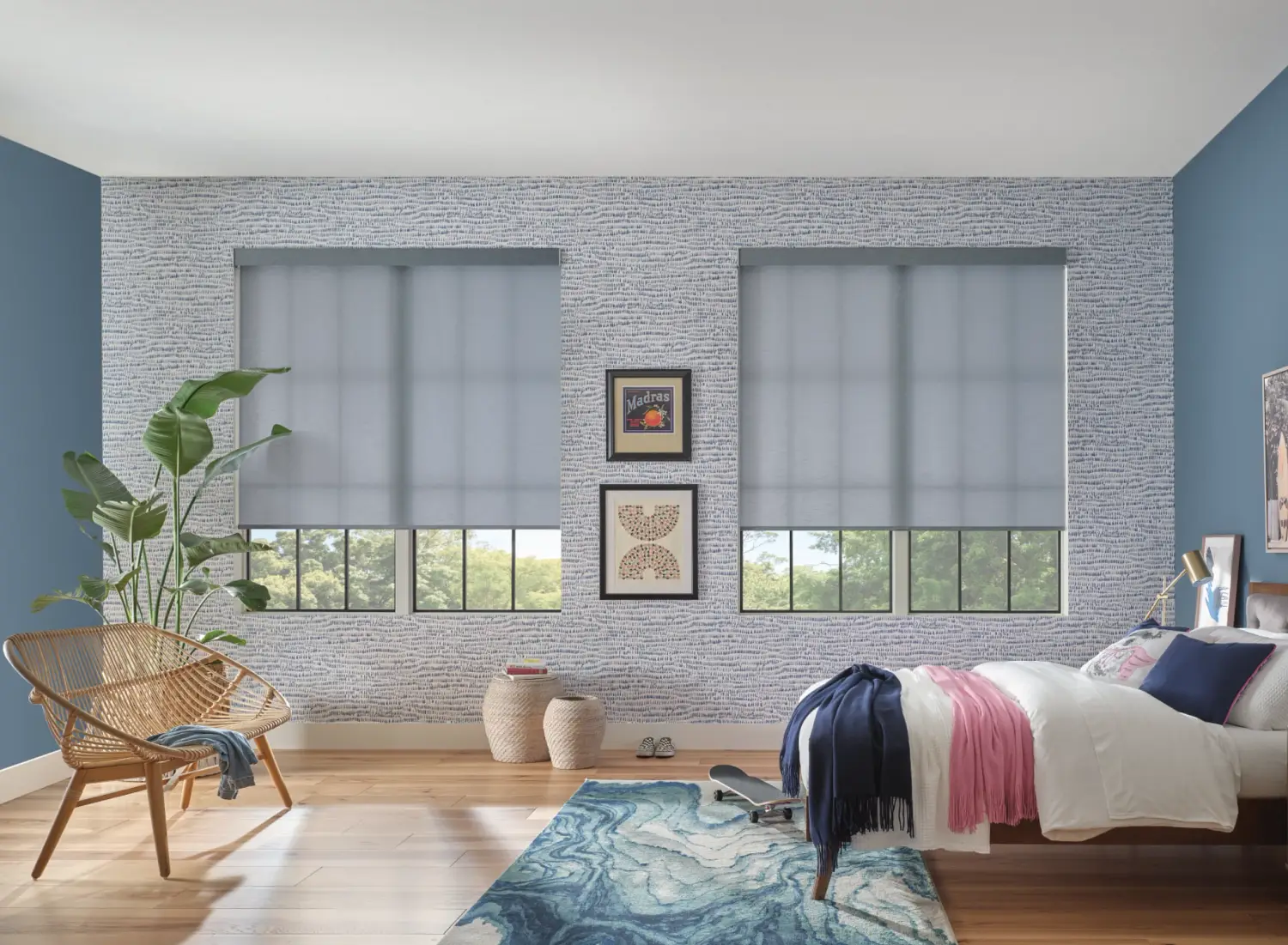 roller shades in youth bedroom