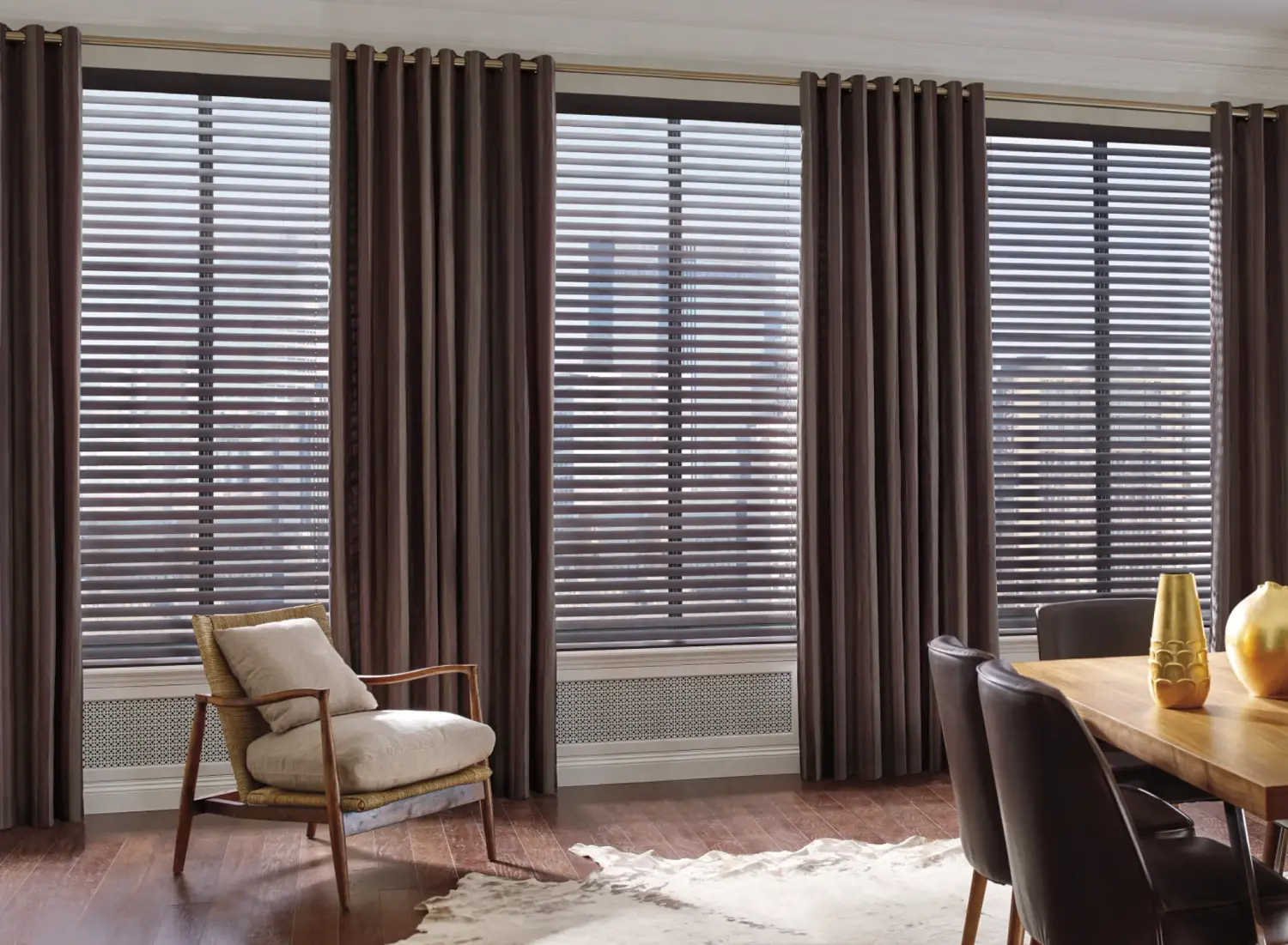 custom wood blinds in dining room